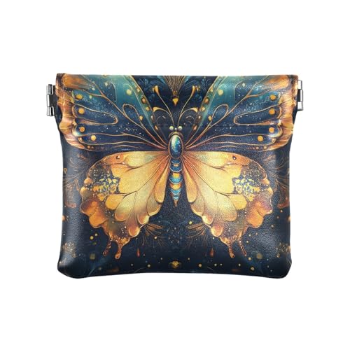 Vibrant Butterfly Navy Coin Wallet, Small Leather Coin Purse, Mini Wallet for Woman, Vibrant Butterfly Navy, 4.33x3.74In, Vibrant Butterfly Navy von Joitme