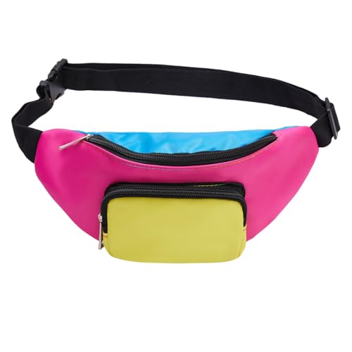 Neon Retro 80er Jahre Bauchtasche für Damen Herren Kinder Gürteltaschen 80er Jahre Zubehör 90er Jahre Kostüme für Frauen Party Reise Festival Vintage Rave-Zubehör Übergröße Gürteltasche, Pinke von Joizomou