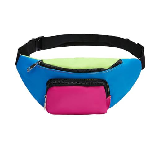 Neon Retro 80er Jahre Bauchtasche für Damen Herren Kinder Gürteltaschen 80er Jahre Zubehör 90er Jahre Kostüme für Frauen Party Reise Festival Vintage Rave-Zubehör Übergröße Gürteltasche, Blaue von Joizomou