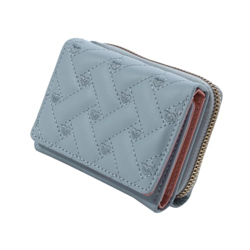 Bestickte kleine Geldbörse für Damen, dreifach gefaltete kompakte Geldbörse mit mehreren Kartenfächern, Blumenherz-Design, PU-Leder, Mini-Geldbörse (11 x 8 x 3,5 cm), Blau, 1 Stück von Jojomis