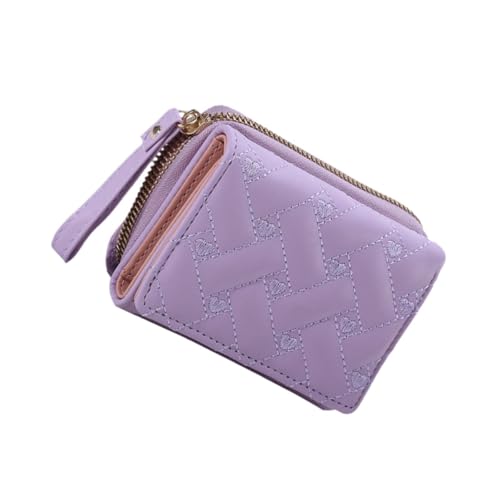 Bestickte kleine Geldbörse für Damen, dreifach gefaltete kompakte Geldbörse mit mehreren Kartenfächern, Blumenherz-Design, PU-Leder, Mini-Geldbörse (11 x 8 x 3,5 cm), Lavendel, 1 Stück von Jojomis