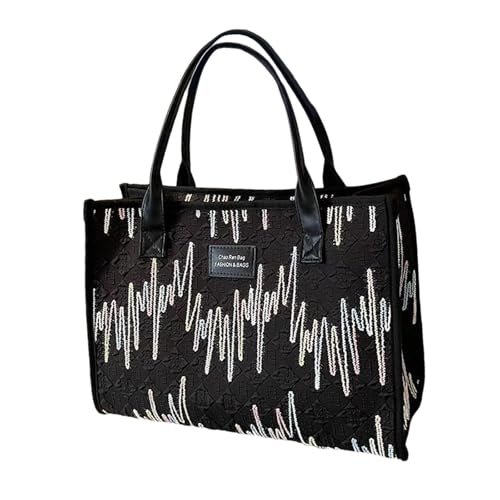 Damen-Schultertasche aus Segeltuch und Baumwoll-Leinen, Tragetasche für Pendler, Business, Freizeit, 40 x 30 x 12 cm, Schwarz, one-size von Jojomis