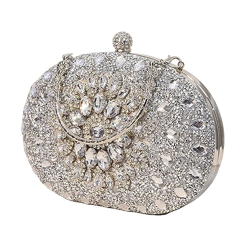 Jojomis Damen Abendtasche Kleine Tragetasche mit Strass Perlen Modische Geldbörse für Hochzeit Club Bankett Cocktailpartys 7.87x6.10x1.97 inch- Silber von Jojomis