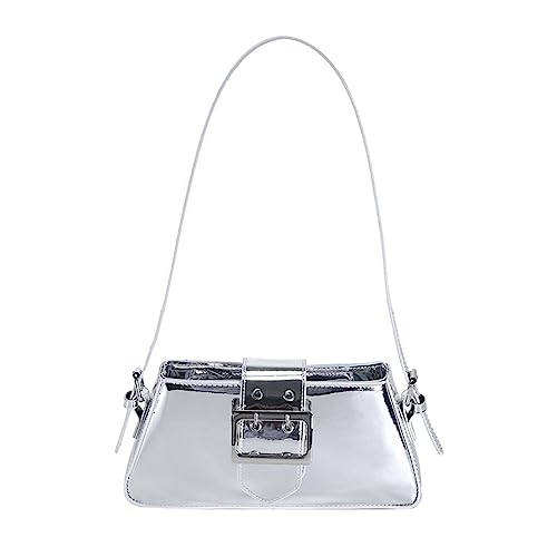 Jojomis Damen Umhängetasche Einkaufstasche mit Reißverschluss lässige Reisetasche Unterarmtasche für Urlaub Frühling 7.87x10.43x5.5 Zoll- Silber von Jojomis