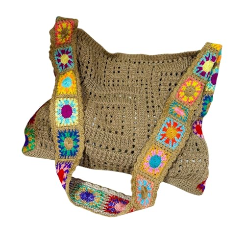 Jojomis Häkeltasche Damen Schultertasche Trendy für Outdoor Urlaub Strandtasche 33x24 cm- Khaki von Jojomis