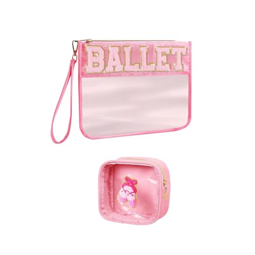 Make-up-Tasche mit Buchstaben-Aufnäher, Ballett-Motiv, PVC, wasserdicht, Kosmetiktasche für Damen, Reise-Kulturbeutel, Organizer, 2 Stück von Jojomis