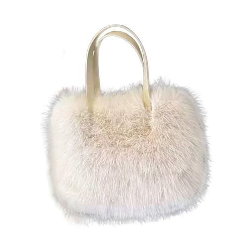 Pelzige Tragetasche, Wintergriff, modische Clutch, Schultertasche für Damen, Reisen, 32 x 12 x 38 cm, Beige, one-size von Jojomis