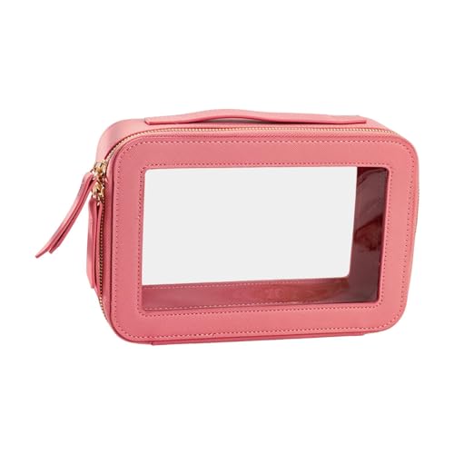 Transparente Make-up-Tasche für Damen, mit großem Fassungsvermögen und Reißverschluss, PU-Leder, Reise-Kosmetik-Organizer, 23 x 16 x 6 cm, wasserdichte Kulturtasche, Pink, 1 Stück von Jojomis