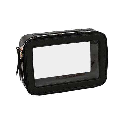 Transparente Make-up-Tasche für Damen, mit großem Fassungsvermögen und Reißverschluss, PU-Leder, Reise-Kosmetik-Organizer, 23 x 16 x 6 cm, wasserdichte Kulturtasche, Schwarz, 1 Stück von Jojomis