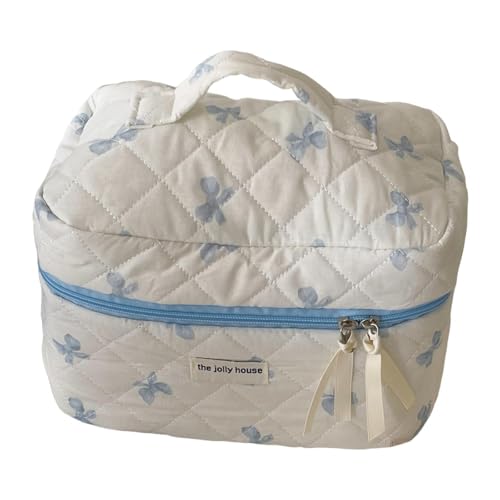 jojomis Kosmetiktasche mit Schleife, Reise-Make-up-Tasche, Kulturbeutel, Organizer, 24 x 16 x 15 cm, Polyester, Kosmetik-Aufbewahrungstasche, Blau, 1 Stück von Jojomis