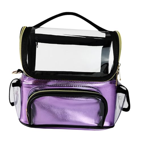 jojomis Make-up-Pinsel-Tasche, großes Fassungsvermögen, wasserdicht, mit verstellbarer Trennwand, tragbar, transparent, Reise-Make-up-Organizer, Tasche mit Griff, 24 x 14 x 24 cm, Violett, 1 Stück von Jojomis