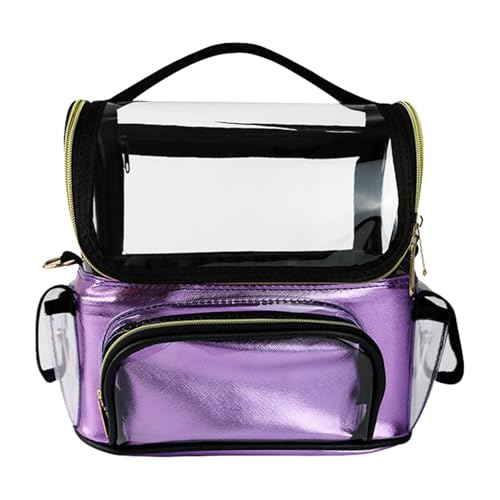 jojomis Make-up-Pinseltasche, Organizer, transparent, Make-up-Künstler, Pinselhalter mit herausnehmbarer Trennwand, Kosmetiktasche, professionell, 24 x 14 x 24 cm, Violett, 1 Stück von Jojomis