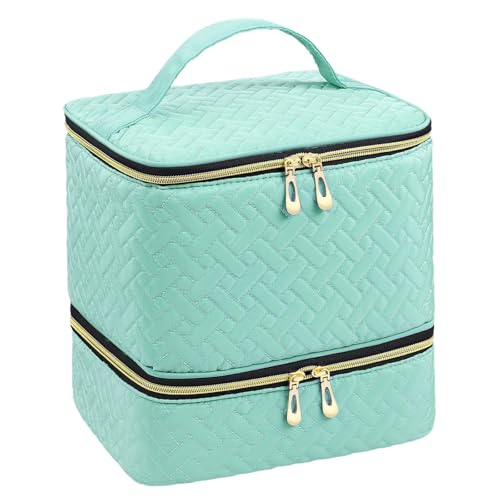 jojomis Nagellack-Organizer-Tasche für 30 Flaschen und Nagellampe, doppellagige Aufbewahrungsbox mit tragbarem Griff für Reise-Nagelwerkzeuge, Grün von Jojomis