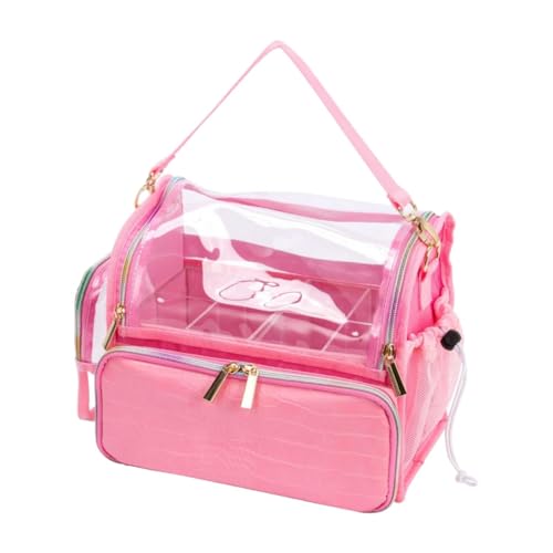 jojomis Professionelle Make-up-Kosmetiktasche, Reiseetui für Make-up-Künstler, Kosmetik, transparenter PVC-Nylon-Organizer mit Gurt, 22 x 17 x 22 cm, Pink, 1 Stück von Jojomis