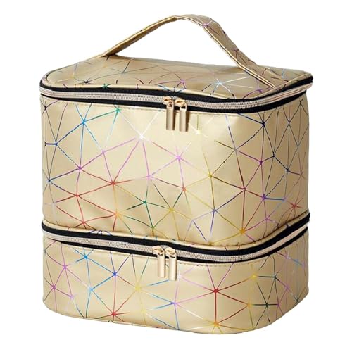 jojomis Zweilagige Aufbewahrungsbox für Nagellack und Make-up-Zubehör, 26 x 20 x 22 cm, tragbarer Organizer mit Griff, Goldfarben, 1 Stück von Jojomis