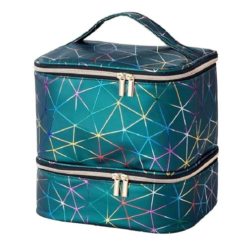jojomis Zweilagige Aufbewahrungsbox für Nagellack und Make-up-Zubehör, 26 x 20 x 22 cm, tragbarer Organizer mit Griff, Grün , 1 Stück von Jojomis