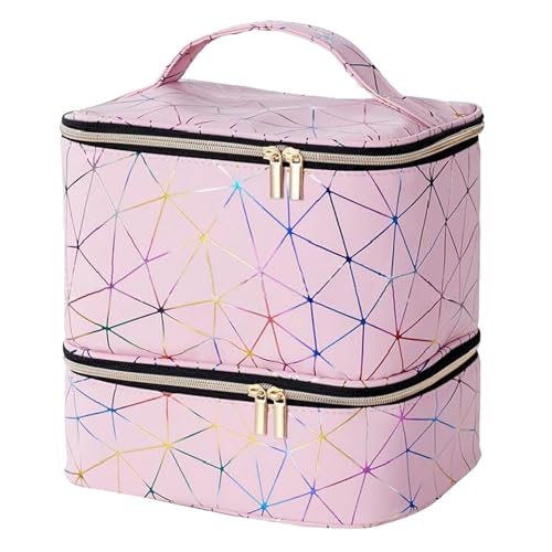 jojomis Zweilagige Aufbewahrungsbox für Nagellack und Make-up-Zubehör, 26 x 20 x 22 cm, tragbarer Organizer mit Griff, Pink, 1 Stück von Jojomis