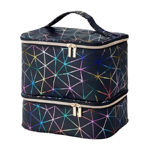 jojomis Zweilagige Aufbewahrungsbox für Nagellack und Make-up-Zubehör, 26 x 20 x 22 cm, tragbarer Organizer mit Griff, Schwarz, 1 Stück von Jojomis