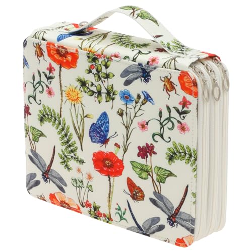 Jokapy Farbiger Bleistift Organizer 124 Schlitz tragbarer Bleistiftkoffer Aquarell Stiftspeicherbeutel Mehrzweck Organizer -Tasche für Künstlerschüler außerhalb Skizzieren(Libelle weiß) von Jokapy