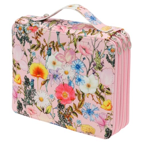 Jokapy Farbiger Bleistift Organizer 124 Schlitz tragbarer Bleistiftkoffer Aquarell Stiftspeicherbeutel Mehrzweck Organizer -Tasche für Künstlerschüler außerhalb Skizzieren(Rosa Blumen) von Jokapy