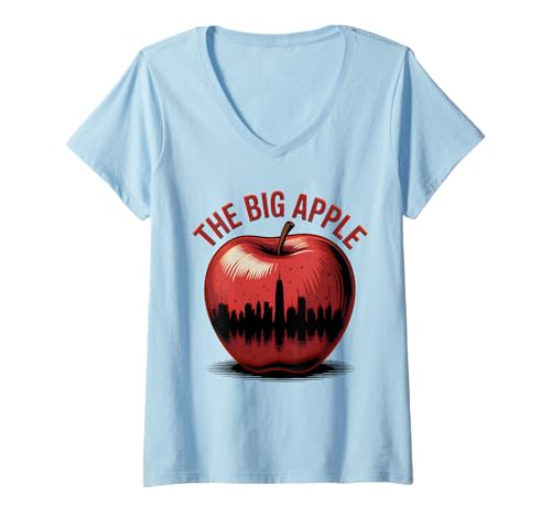 Damen Big Apple New York Skyline Art T-Shirt mit V-Ausschnitt Damen Big Apple New York Skyline Art T-Shirt mit V-Ausschnitt von Joke Factory