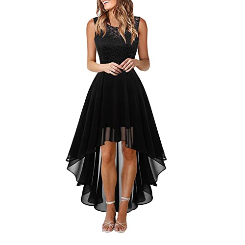 Damen-Spitzenkleid, Schleife, Gürtel, elegantes, unregelmäßiges Kleid, ärmelloses Chiffonkleid, Brautjungfern-Cocktailpartykleid Damen Sommerkleider Knielang Mit Bindegürtel Freizeitkleid 46 von JokeLomple