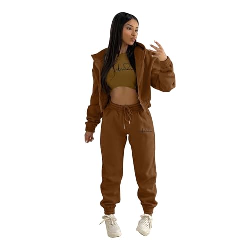 Damen Tracksuit - Baumwolle Zweiteiler Trainingsanzug Sweatshirt & Jogginghose Locker Sport Set Pullover Lässig Tracksuit Mit Tasche Locker Hosenanzug Sport Damen Elegant Oversize von JokeLomple