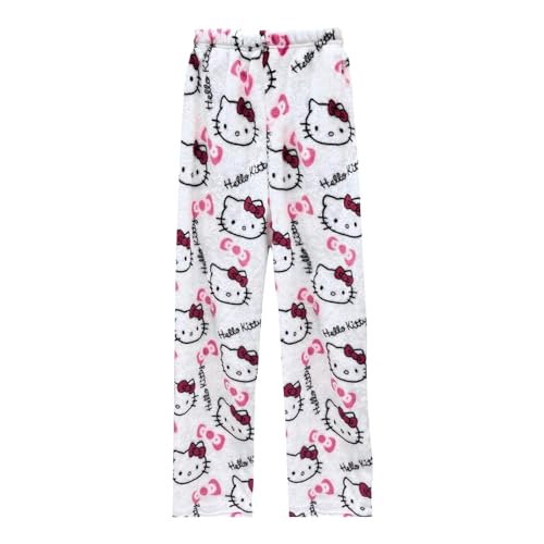 𝐇𝐞𝐥𝐥𝐨 𝐊𝐢𝐭𝐭𝐲 Schlafhose Damen Schlafanzug Hosen Lang Flanell Pyjama Hose Cartoon Anime Pyjama Schlafhose Kawaii Pyjamas Schlafanzughose M-XXL von JokeLomple