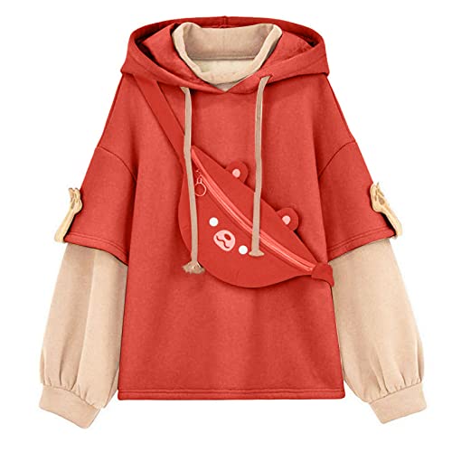 Hoodie für Damen Herbst Patchwork Sweatshirts Langarm Pullover mit niedlicher Persönlichkeit Tasche Personalisierte Pullover Außergewöhnliche Jacken Damen von JokeLomple