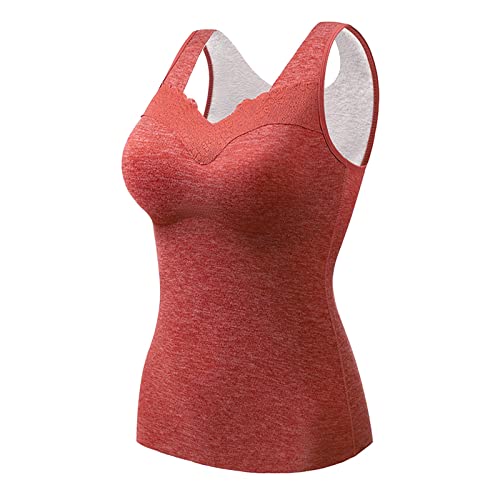 JokeLomple Ärmellose Thermowesten Für Damen - Innenfleece Funktionsunterwäsche mit BH-Einlagen Ultraweich Untershirt Einfarbig Thermo-Unterhemden Winter Warme Tank Tops von JokeLomple