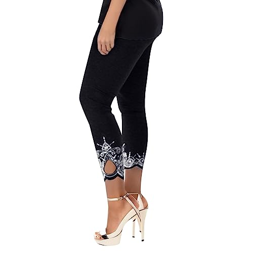 JokeLomple Capri Leggings mit Spitze Damen - High Waist Seamless Sporthose Jeansleggings Ausgehöhlten Freizeithose 7/8 Damen Yoga Gym Capri Leggings Caprihose Yogahose Laufhose für Damen Yoga Gym von JokeLomple