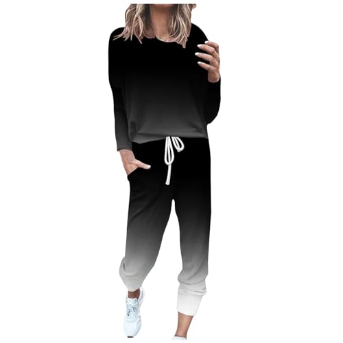 JokeLomple Damen Trainingsanzug Set 2-Teilig - Jogger Trainingsanzug Set Lässig Tracksuit mit Tasche Locker Sport Set Pullover Einfarbig Langarm Top&Lang Hosen Gym Freizeitanzug Dünn Jogginganzug Set von JokeLomple