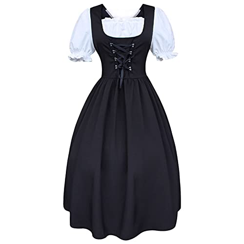 JokeLomple Dirndl für Damen Kurz Set - Dirndl-Sets für Mädchen ärmellos Deutsches Dirndl Kleid Maid Uniform Anzug Größenangepasst mit Spitzenschürze Oktoberfest Kostüme für Damen von JokeLomple