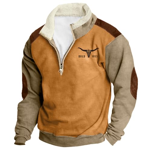 JokeLomple Herren Fleece-Sweatshirt - Herren Basic Langarmshirts Arbeitskleidung ohne Kapuze Raglan Herren Pullover Baumwollemischung Vintage Sweatshirt Herren Outdoor für Sport und Freizeit von JokeLomple
