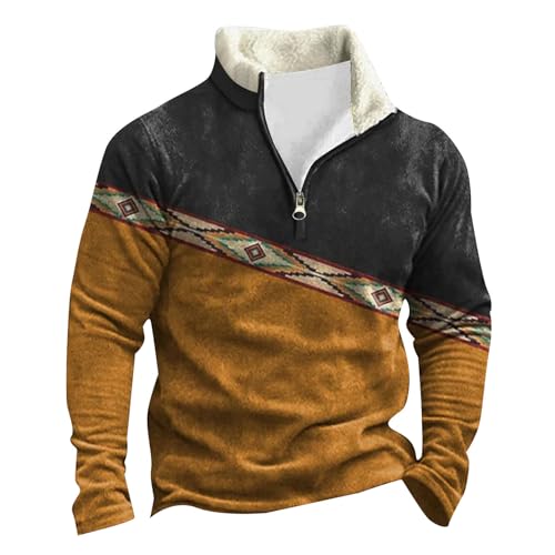 Herren Western Fleecejacke Cowboy Bull Head Print Pullover 1/4 Reißverschluss Stehkragen Langarm Country Sweatshirts von JokeLomple