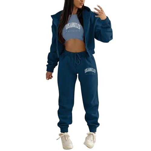Jogginganzug Damen - Baumwolle Zweiteiler Trainingsanzug Rundhalsausschnitt Einfarbig Damen Jogginganzüge Lässig Tracksuit Mit Tasche Gym Freizeitanzug Casual Solide Sweatershirt Pullover von JokeLomple