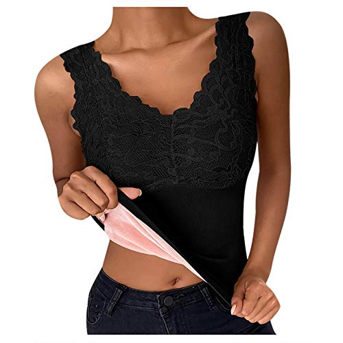 JokeLomple Thermo Unterhemd Damen - Fleece Verdickungs-Thermoweste Schmaler V-Ausschnitt Elastische Tanktops Übergröße Basic Tank Tops Frauen Oberteile Verdicktes Thermooberteil Damen Warm von JokeLomple