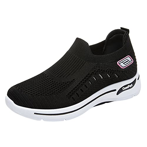 JokeLomple Leicht Schlupfschuhe Frauen - Air Cushion Slip on Sneakers Casual Weit Zehenschuhe Weich Bequem Fitnessschuhe Jogger rutschfeste Straßenlaufschuhe Orthopedic Diabetic Walking Shoes von JokeLomple