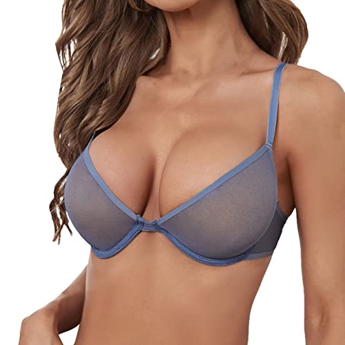 Mesh-Bügel-BH Sheer Mesh-Bügel-BH Frauen Plus Size Weste Crop Wire Frees BH Dessous Sexy V-Ausschnitt Unterwäsche Dessous ohne Brustpolster S5XL September Angebote Fitness Set Damen Bekleidung von JokeLomple