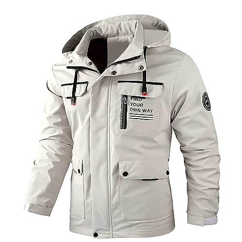 Reißverschluss Jacke für Herren - Kapuzenjacke Herren Outdoorjacke Herren Wasserdicht Herren PU Lederjacke Langärmlige Jacket Herbst-Winter abnehmbarer Hut Outdoor-Freizeit-Cardigan-Jacken jogging von JokeLomple