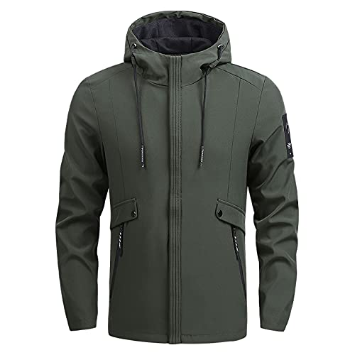 Reißverschluss Jacke für Herren - Trendige Herren-Lederjacke mit langen Ärmeln Outdoorjacke Herren Wasserdicht Herren PU Lederjacke Spleiß-Komfort Herbst-Winter abnehmbarer Hut Outdoor Sportjacke von JokeLomple