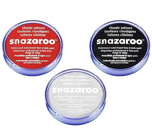 Jokeshop Snazaroo Gesichts- und Körperfarben-Set, 18 ml, Schwarz, Weiß und Rot, Dead Vampire Halloween Make Up FX Farben von jokeshop