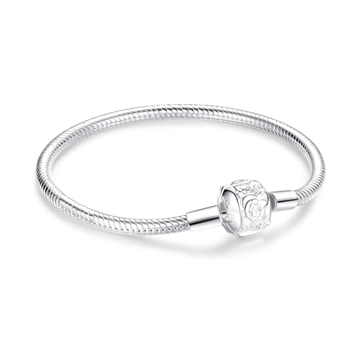 Jokmeo Schlangen-Gliederarmband 925 Sterling Silber Damen Armband für Charm Beads, Silberschmuck für Valentinstag Muttertag Geburtstags Weihnachten Geschenk für Frauen(Rose,20cm) von Jokmeo