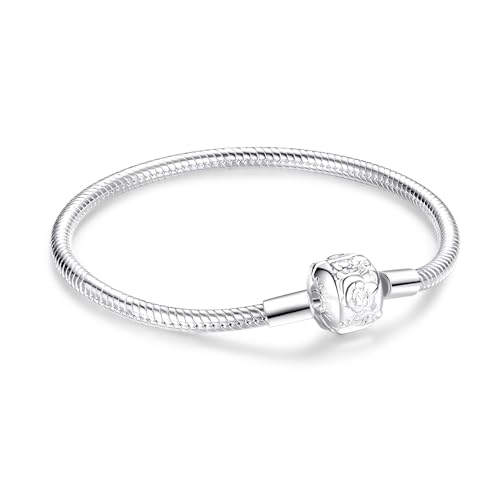 Jokmeo Schlangen-Gliederarmband 925 Sterling Silber Damen Armband für Charm Beads, Silberschmuck für Valentinstag Muttertag Geburtstags Weihnachten Geschenk für Frauen(Rose,21cm) von Jokmeo