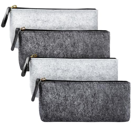 Jokureao 4 Stück Filz Mäppchen Multifunktions Federmäppchen Kosmetiktasche mit Reißve 2 mittelgraue und 2 hellgraue Filz-Stiftetasche Für Stifte Bleistifte Leuchtmark Büro Schulbedarf von Jokureao