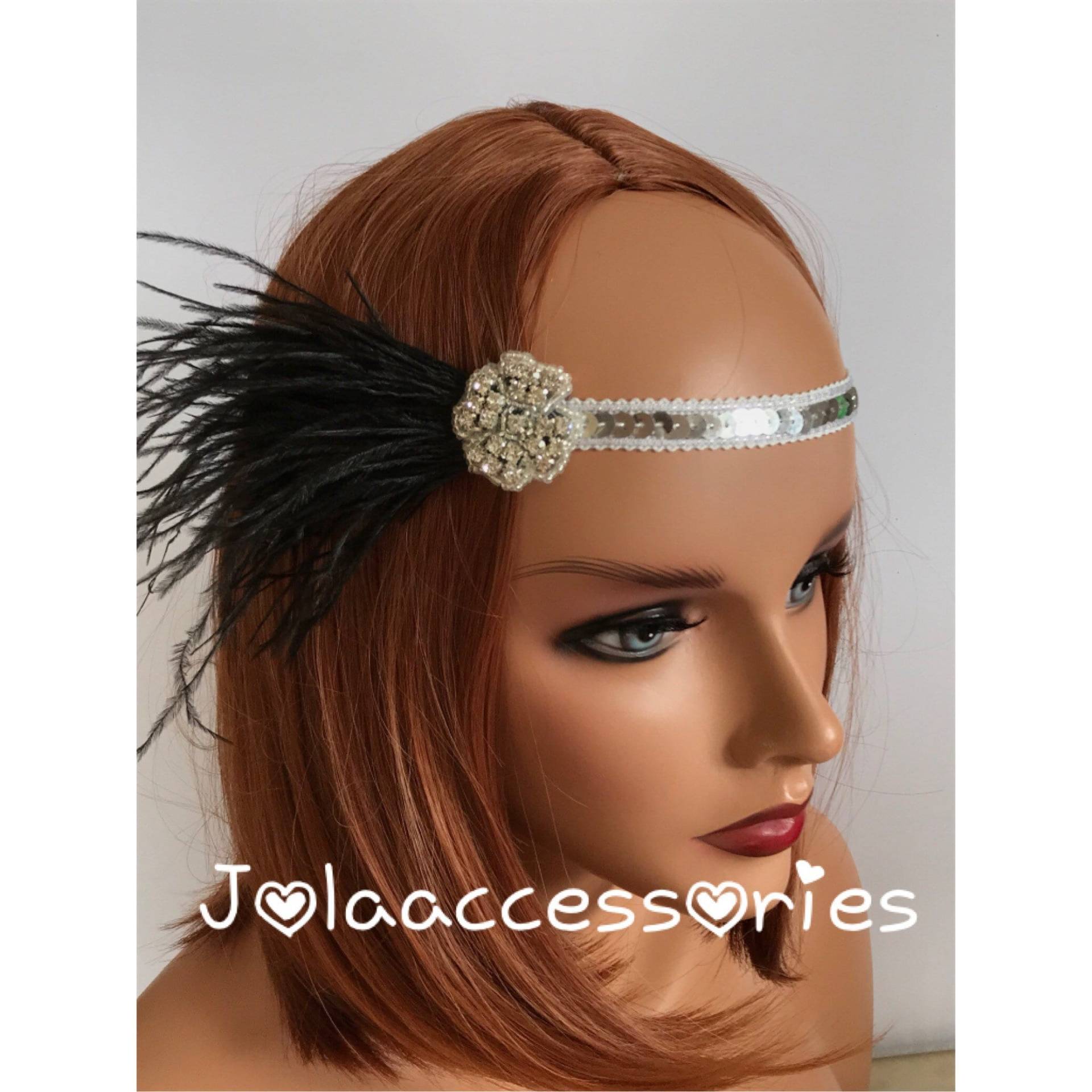 1920Er Jahre Haarreif Silber Schwarz Flapper Fascinator Art Deco Hochzeit Gatsby Kopfschmuck Schwarze Feder von Jolaaccessories
