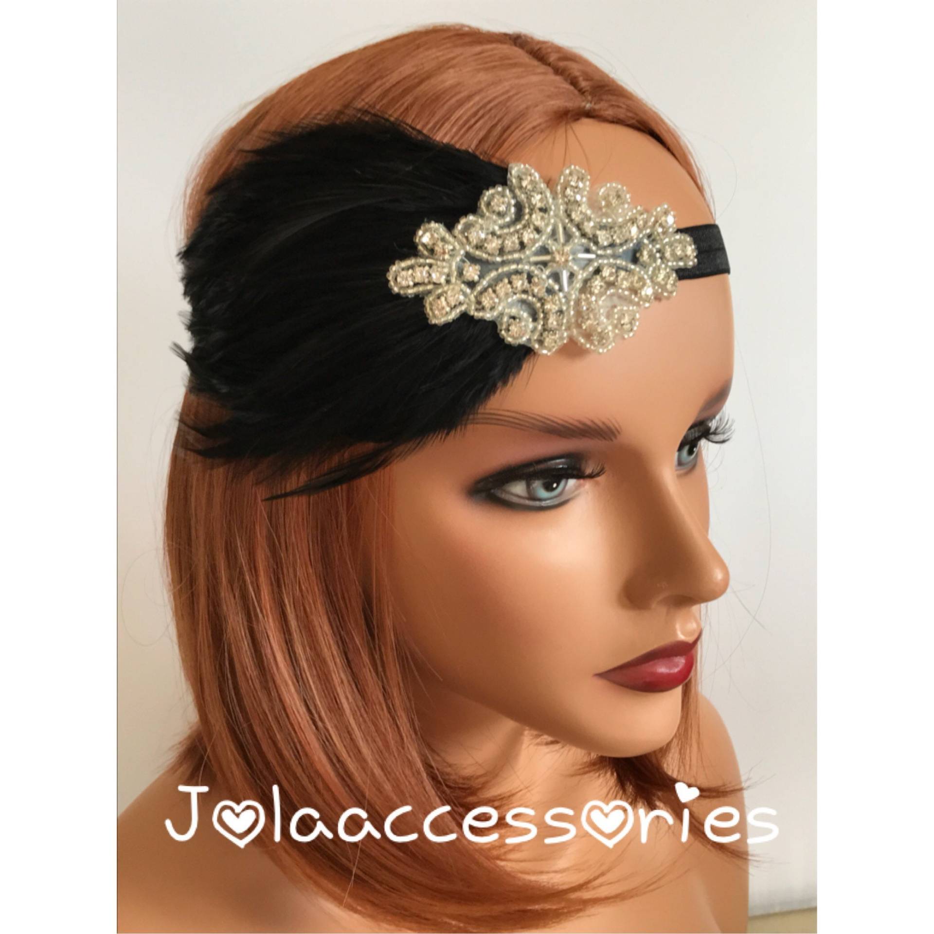 1920Er Jahre Haarreif Silber Schwarz Flapper Fascinator Art Deco Hochzeit Gatsby Kopfschmuck Schwarze Feder von Jolaaccessories