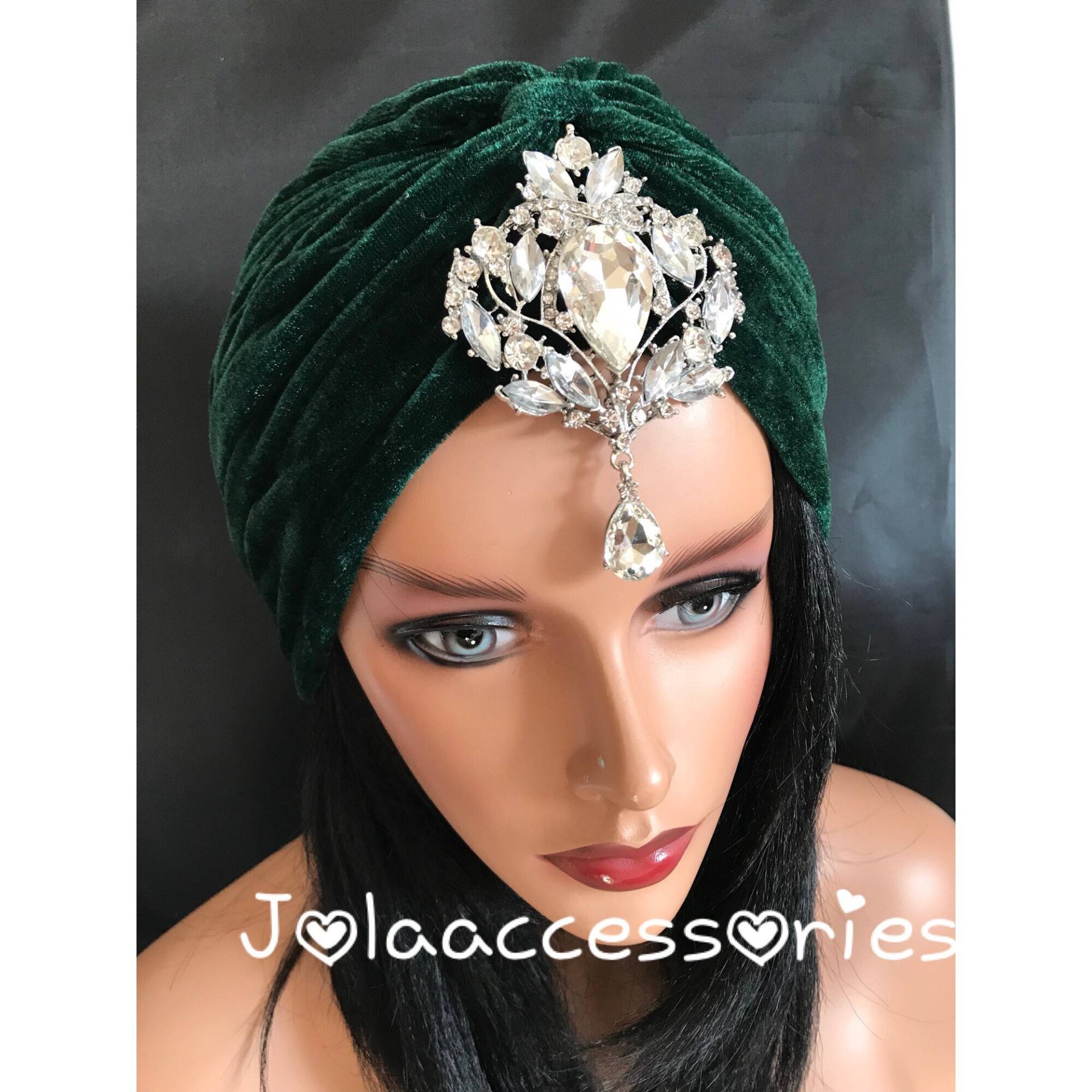 Silber 1920Er Jahre Kopfschmuck Flapper Art Deco Fascinator Strass Emerald Grün Turban von Jolaaccessories