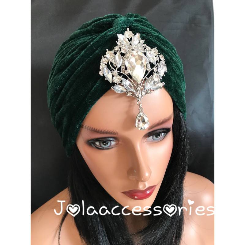 Silber 1920Er Jahre Kopfschmuck Flapper Art Deco Fascinator Strass Emerald Grün Turban von Jolaaccessories