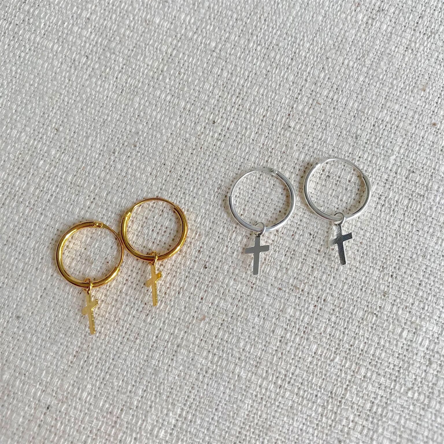 12 Mm Kreuz Hoop Ohrring, Sterling Silber Vergoldet Creolen, Zierliche Ohrringe 12 Mm Kreuz Hoop Ohrring, Sterling Silber Vergoldet Creolen, Zierliche Ohrringe von JoliArgent